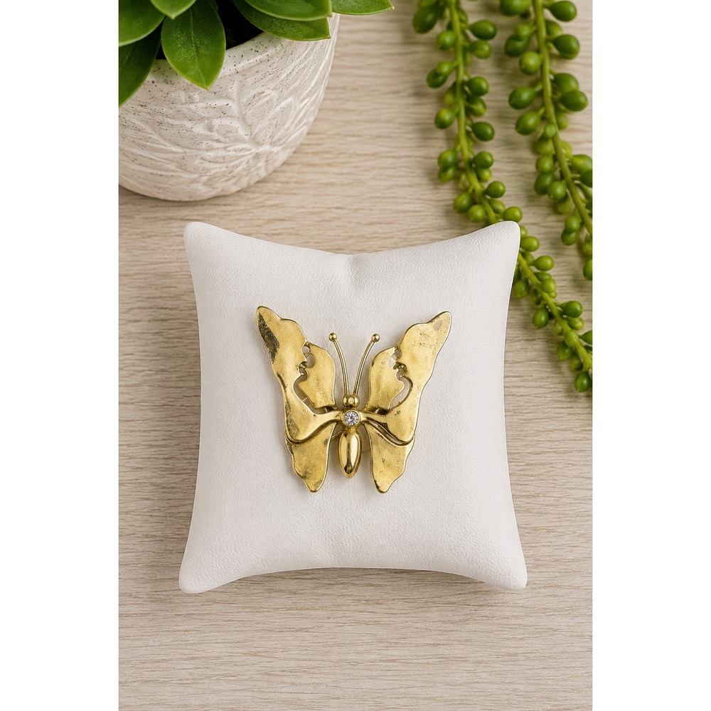 Vintage Italian Gold Tone Butterfly Brooch Rhinestone Made in Italy Figural Pin